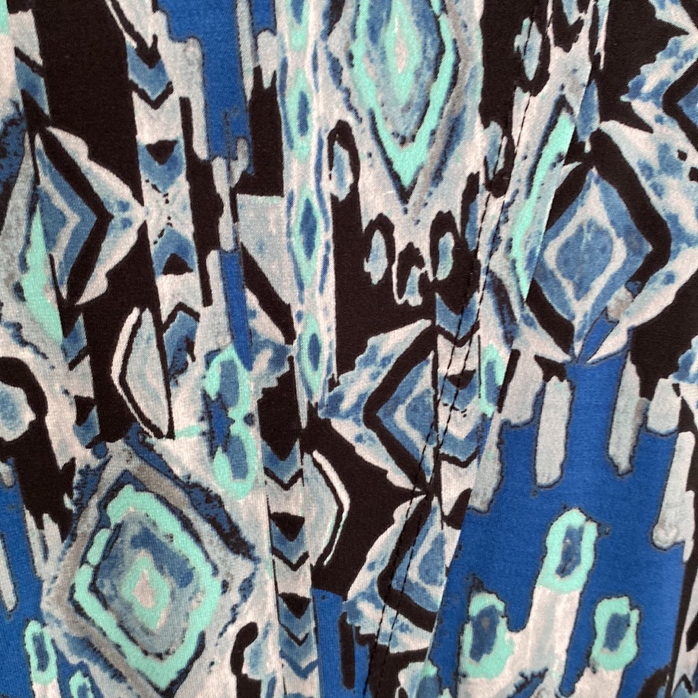 Cold water Creek tunic top mblue black gray seafoam green print front opening - Picture 5 of 9